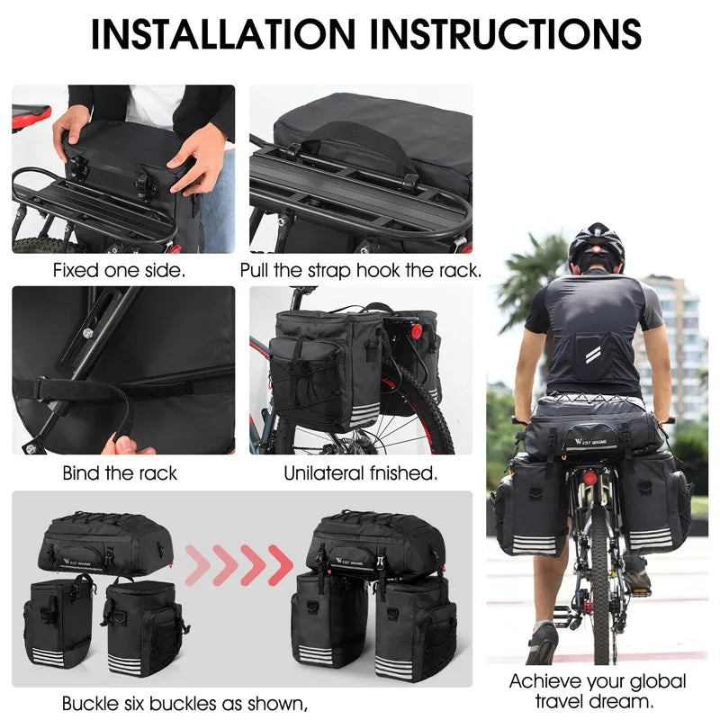 West Biking 48L Waterproof 3-in-1 Bike Bag: Pannier, Trunk, Double Side Bike Bag