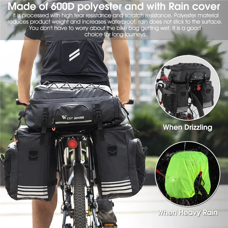 West Biking 48L Waterproof 3 in 1 Bike Bag Pannier Trunk Double Sid WestBiking Shop