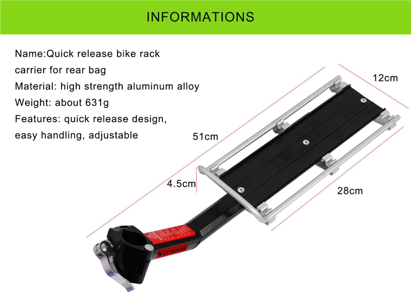 WEST BIKING™ Bike Rack - 25 lbs. Load - Rear Reflector