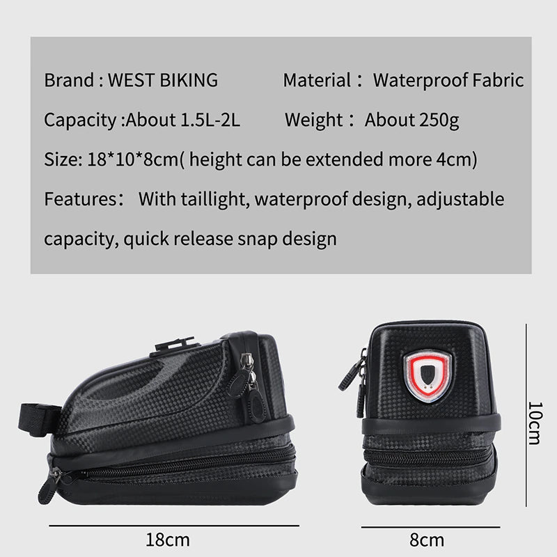 Waterproof Bike Saddle Bag With USB Rechargeable