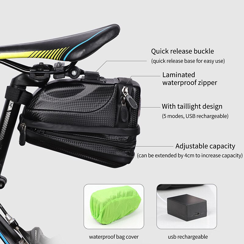 Waterproof Bike Saddle Bag With USB Rechargeable