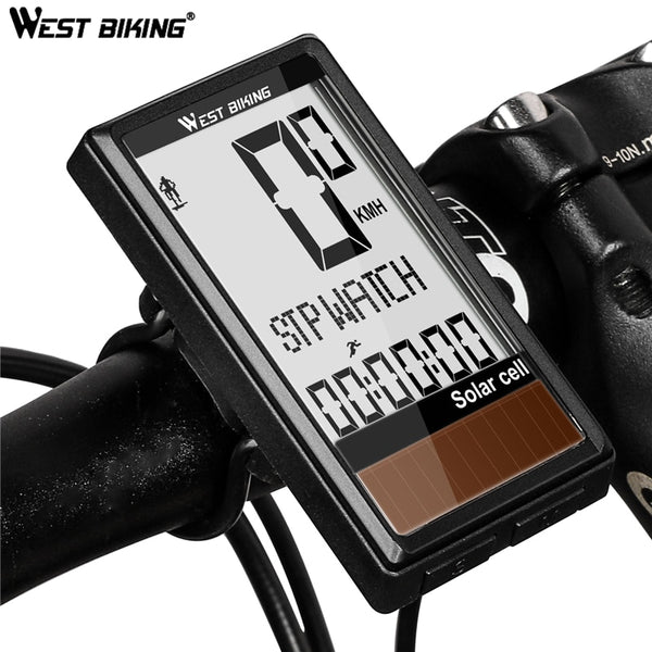 West Biking Solar Cell Wireless Cycling Speedometer White Backlight