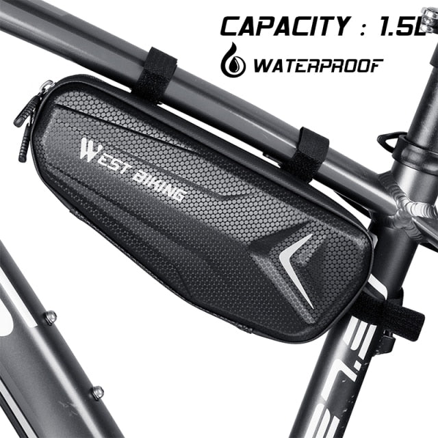 WEST BIKING Bicycle Frame Bag – Waterproof Triangle Bag, 2L, MTB / Road Bike, Black