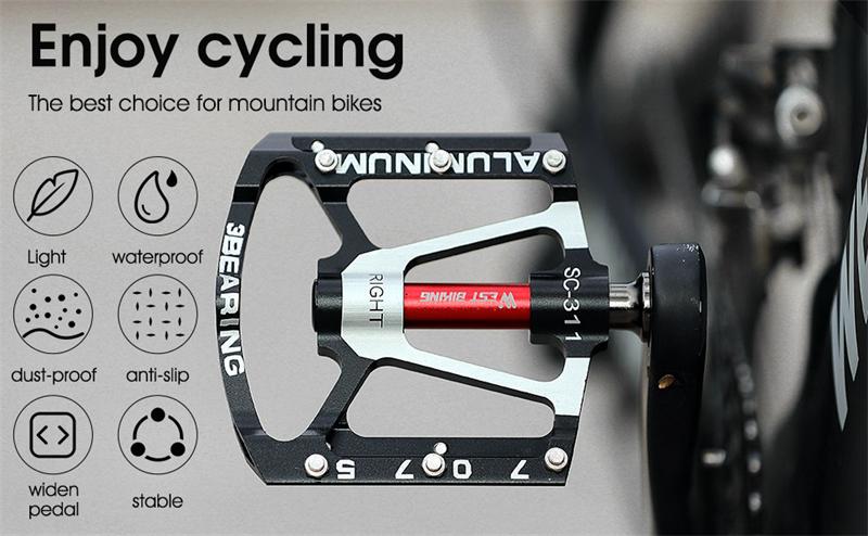 WEST BIKING 3 Bearings Bicycle Pedals Ultralight Anti-slip