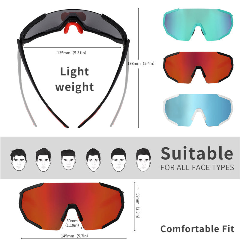 road cycling goggles West BIKING Pro 3 Lens Polarized Cycling Glasses Blackred set