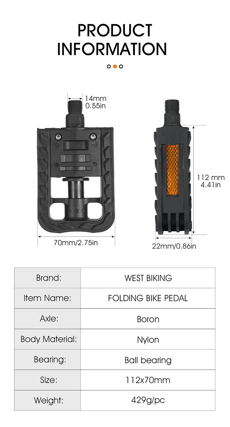 WEST BIKING 1 Pair HQ Portable MTB Bike Bicycle Pedals