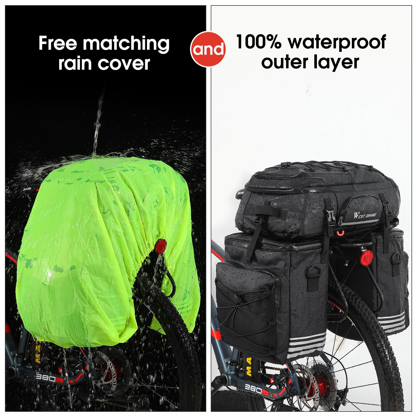 West BIKING Multifunctional Bike Bag Rear Seat Trunk Bag Type C Black 25L
