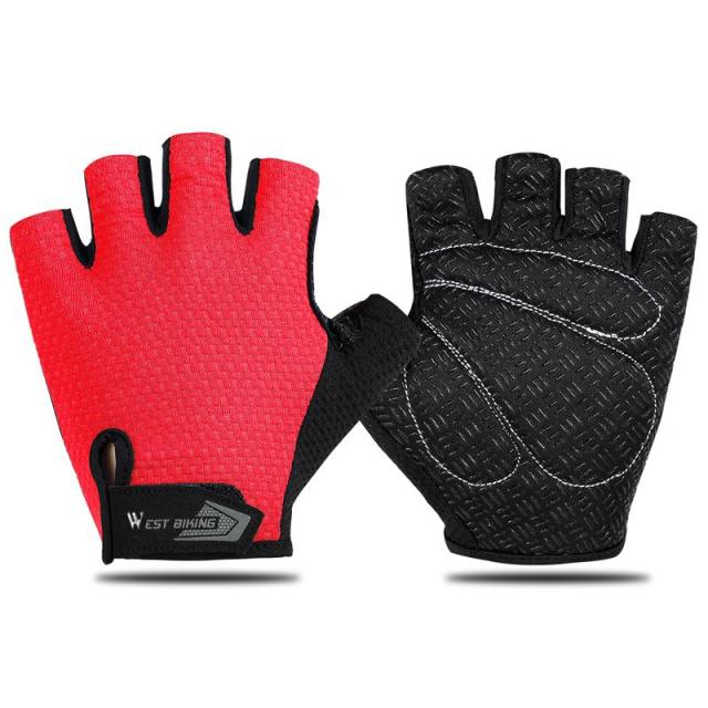 half finger bicycle gloves West BIKING Half Finger Cycling Gloves Shockproof Style A Red / L