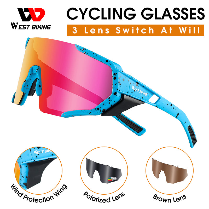 WEST BIKING 3 Lens Polarized Cycling Glasses