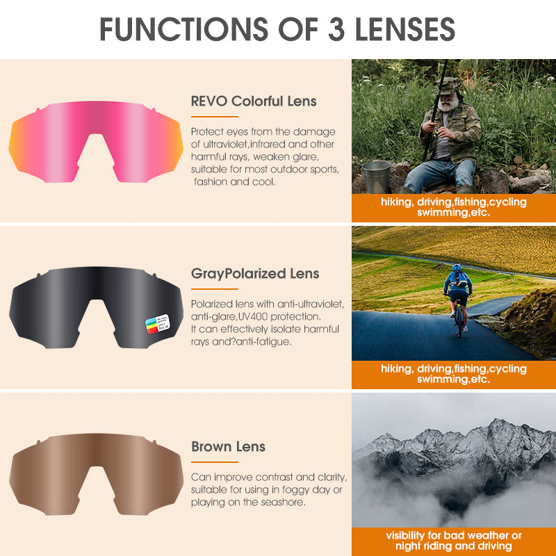 WEST BIKING 3 Lens Polarized Cycling Glasses