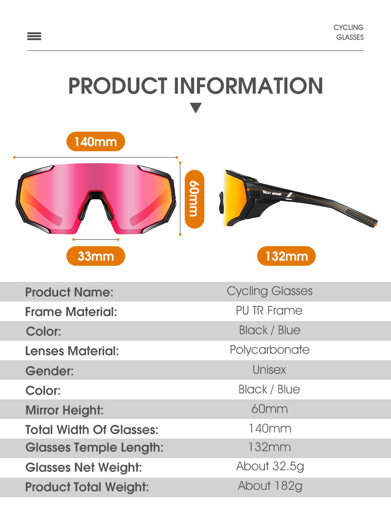 WEST BIKING 3 Lens Polarized Cycling Glasses