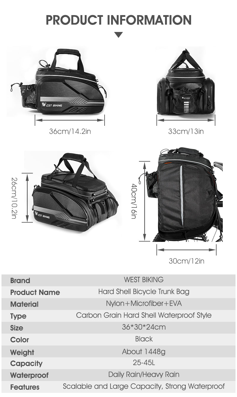 WEST BIKING Quality EVA Hard Shell Bike Bag Cycling Panniers