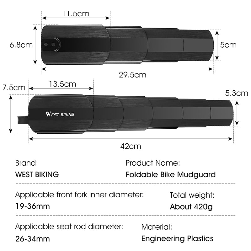 WEST BIKING Foldable Universal Bike Mudguard