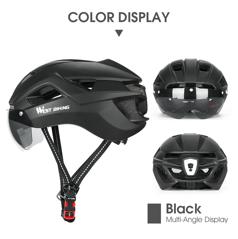 WEST BIKING Bicycle Helmet With Taillight Goggles Sun Visor Lens