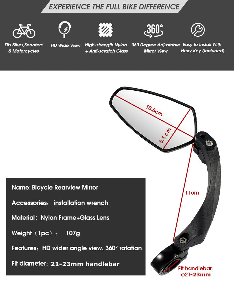 Universal Bicycle Rear View Mirror Wide Angle