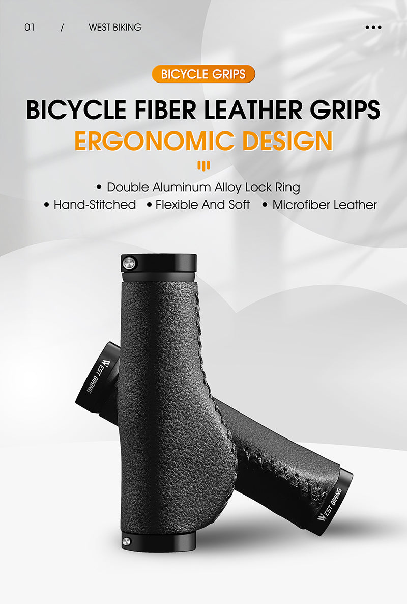 WEST BIKING Soft Leather Bicycle Grips  Handlebar Grips