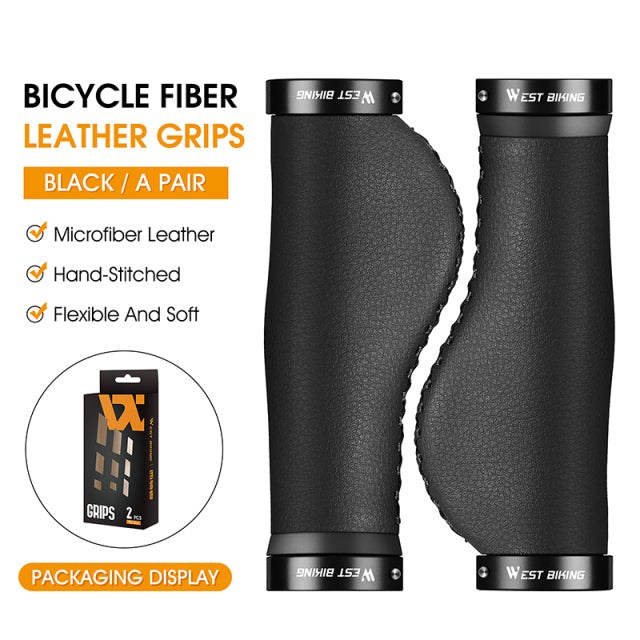 WEST BIKING Soft Leather Bicycle Grips  Handlebar Grips