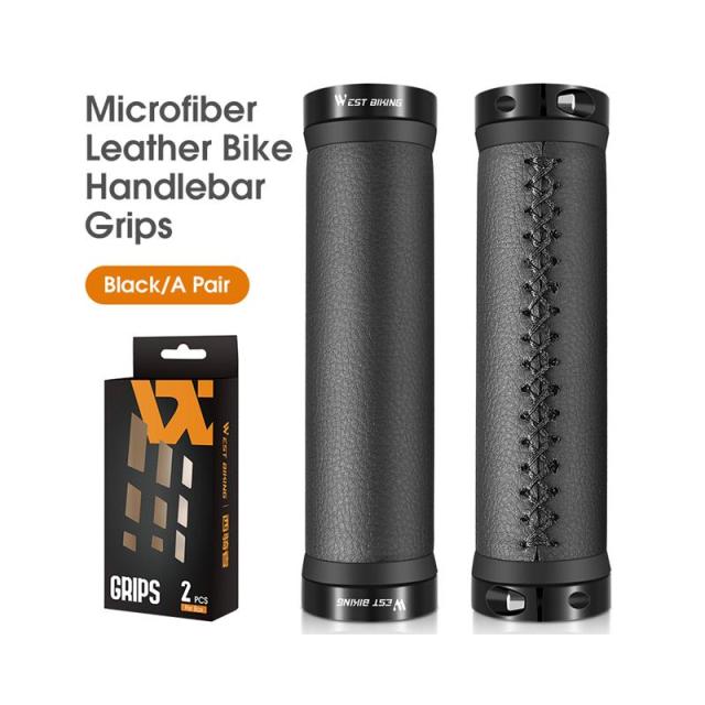 WEST BIKING Soft Leather Bicycle Grips  Handlebar Grips