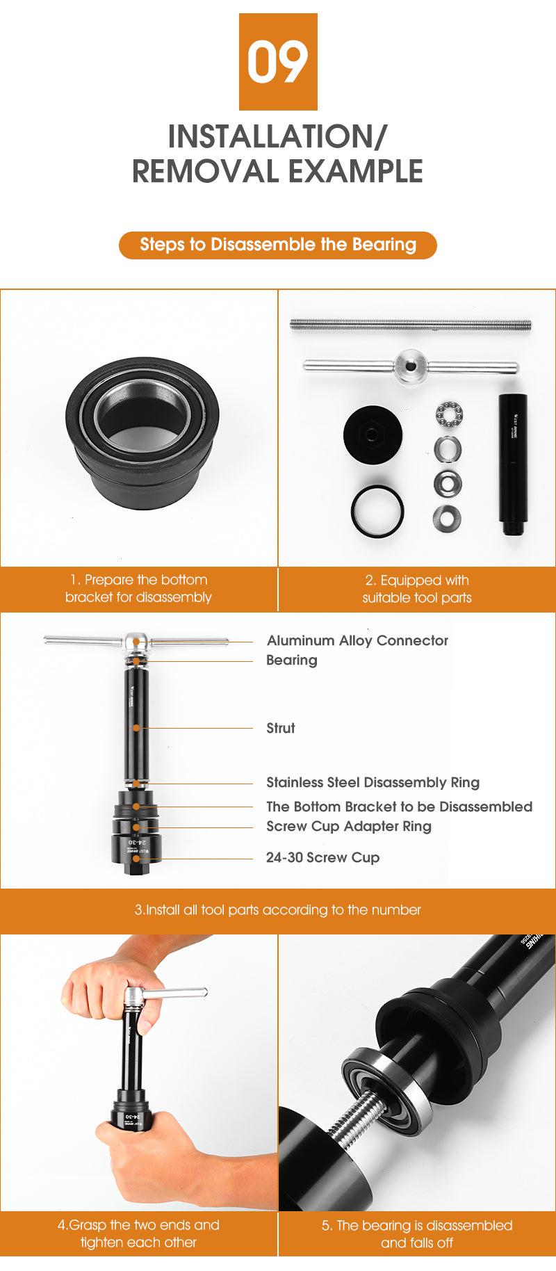 WEST BIKING Bicycle Bottom Bracket Bearing Remove Install Tool