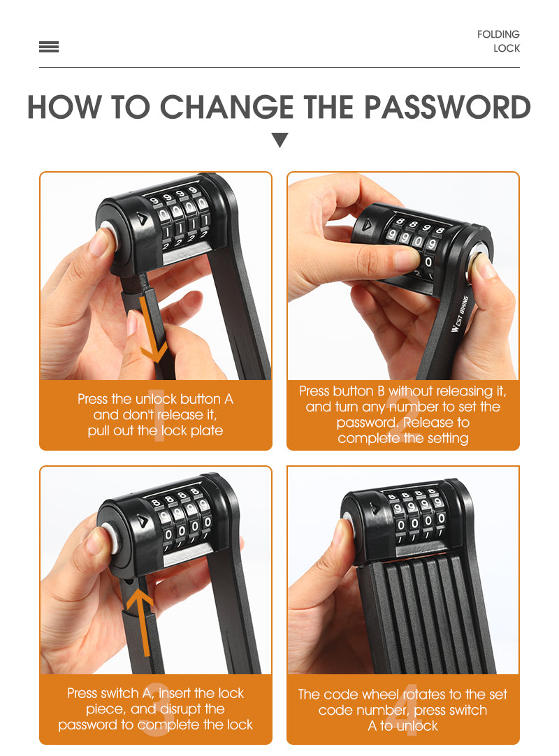 WEST BIKING Foldable Bicycle Password Lock