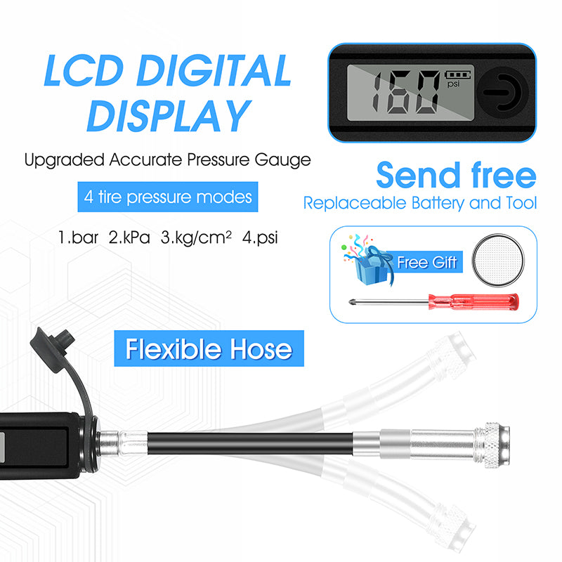 Portable Bike Pump High Pressure Digital Gauge