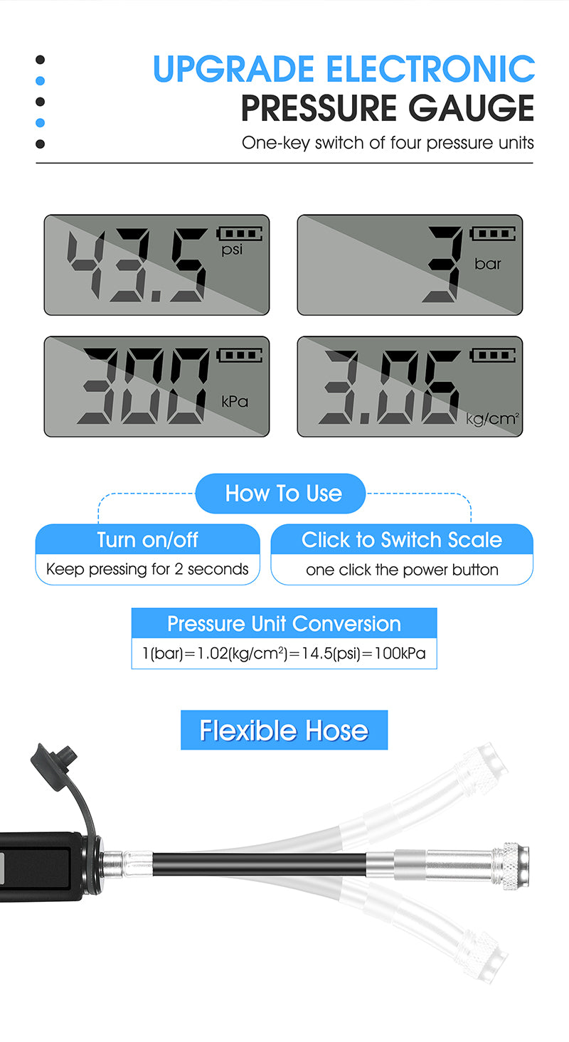 Portable Bike Pump High Pressure Digital Gauge