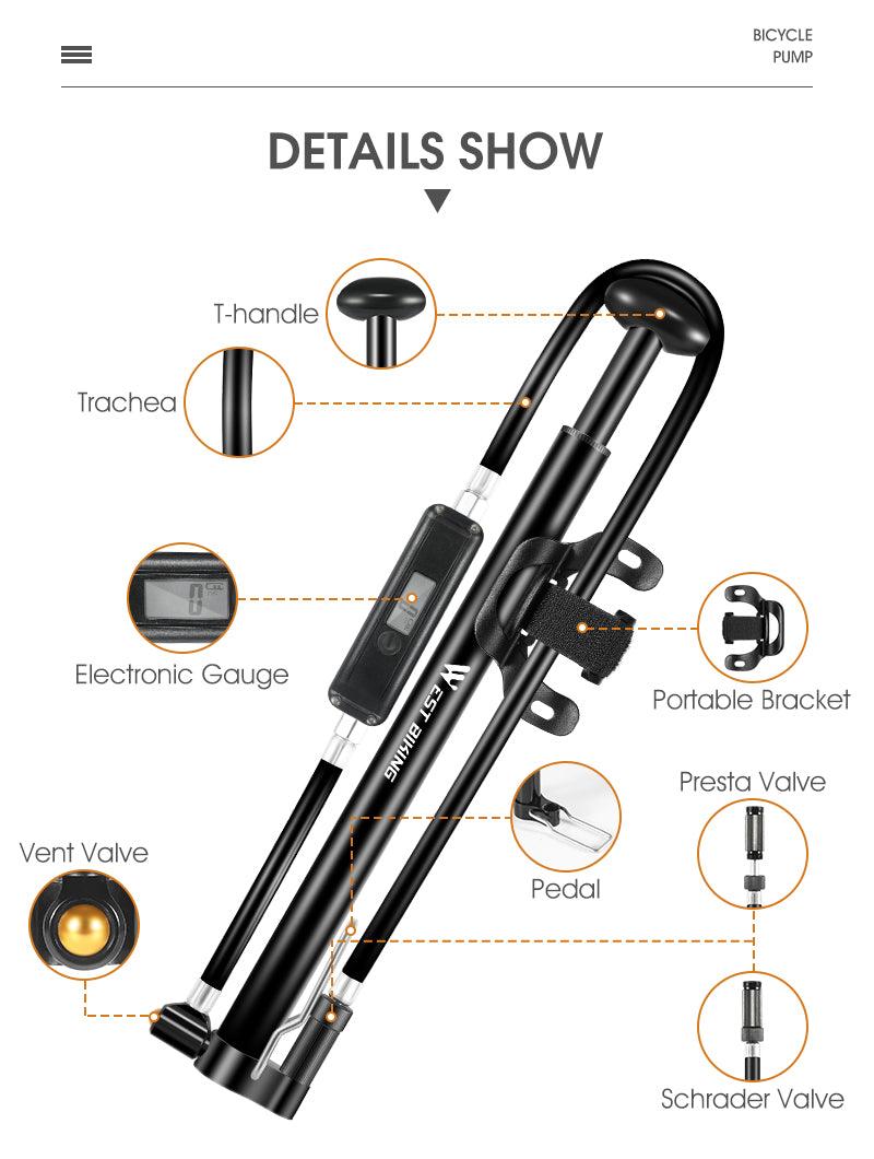 Portable Bike Pump High Pressure Digital Gauge