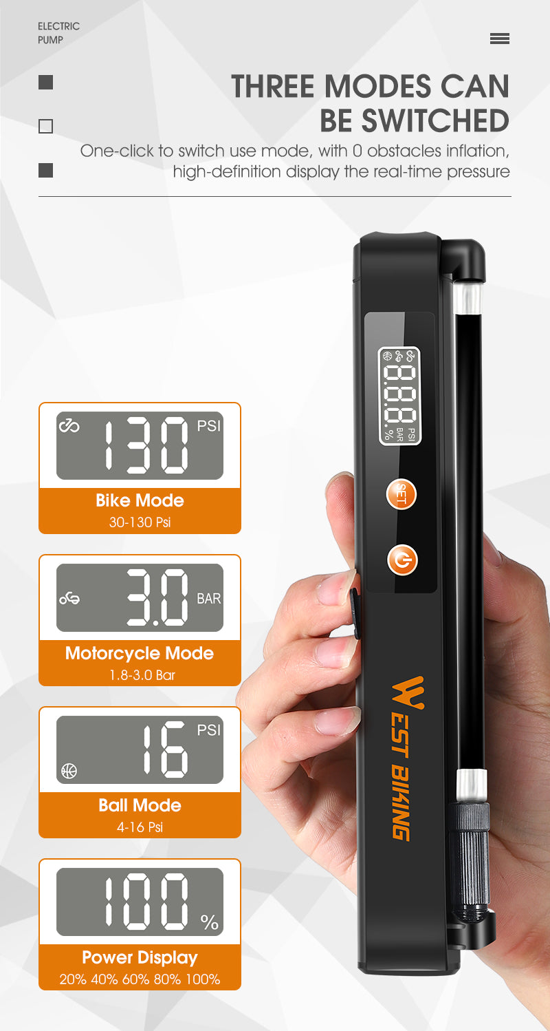 7.4V 1500mAh Electric Bicycle Pump Auto-stop