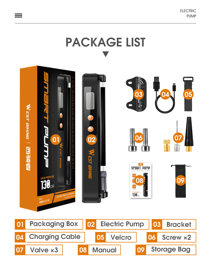 7.4V 1500mAh Electric Bicycle Pump Auto-stop