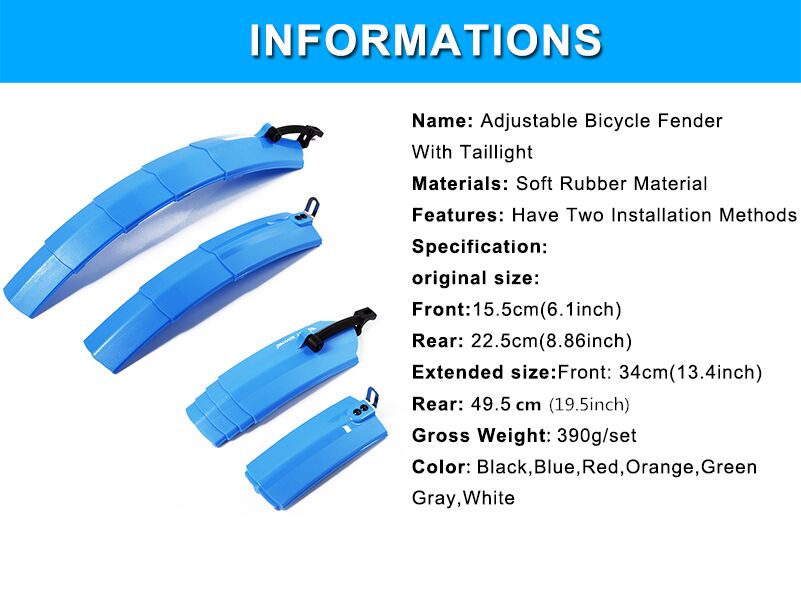  Telescopic Folding Bicycle Fenders with Taillight